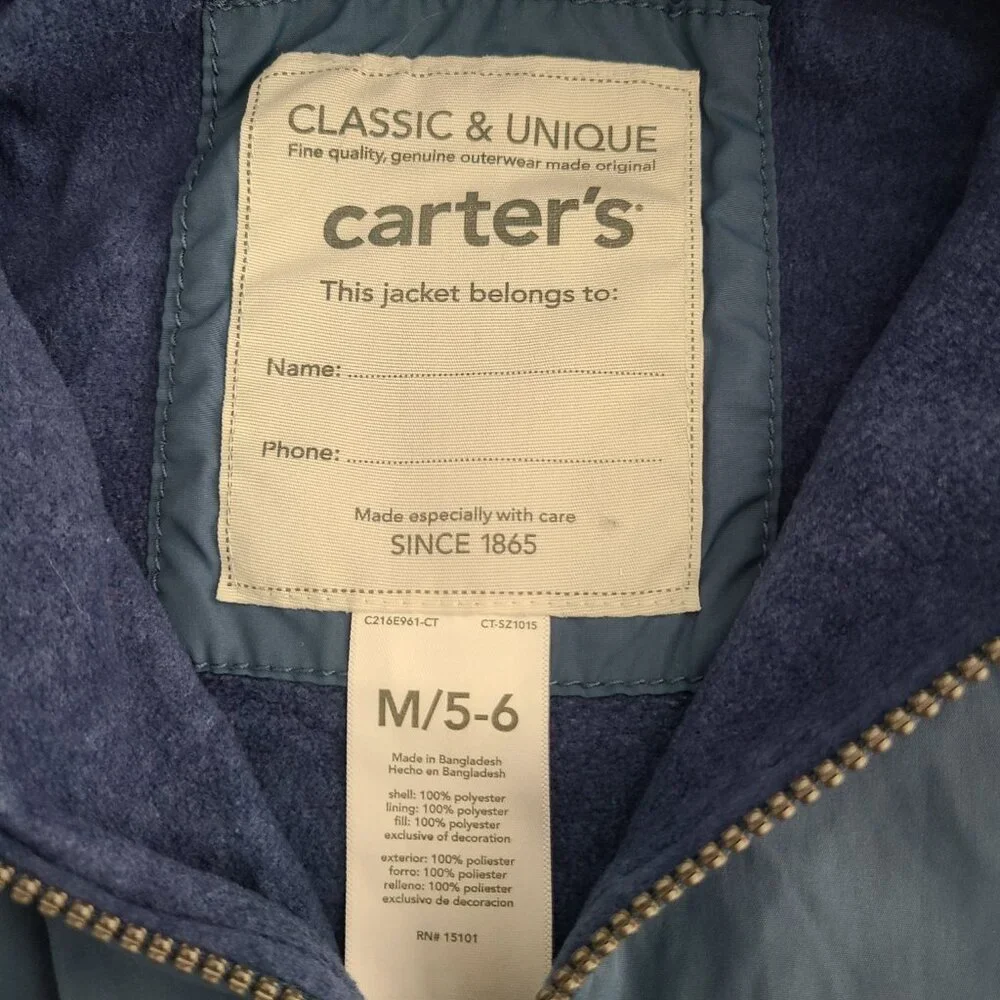 Carter’s Boys Blue Hooded Jacket Size M (5–6)
